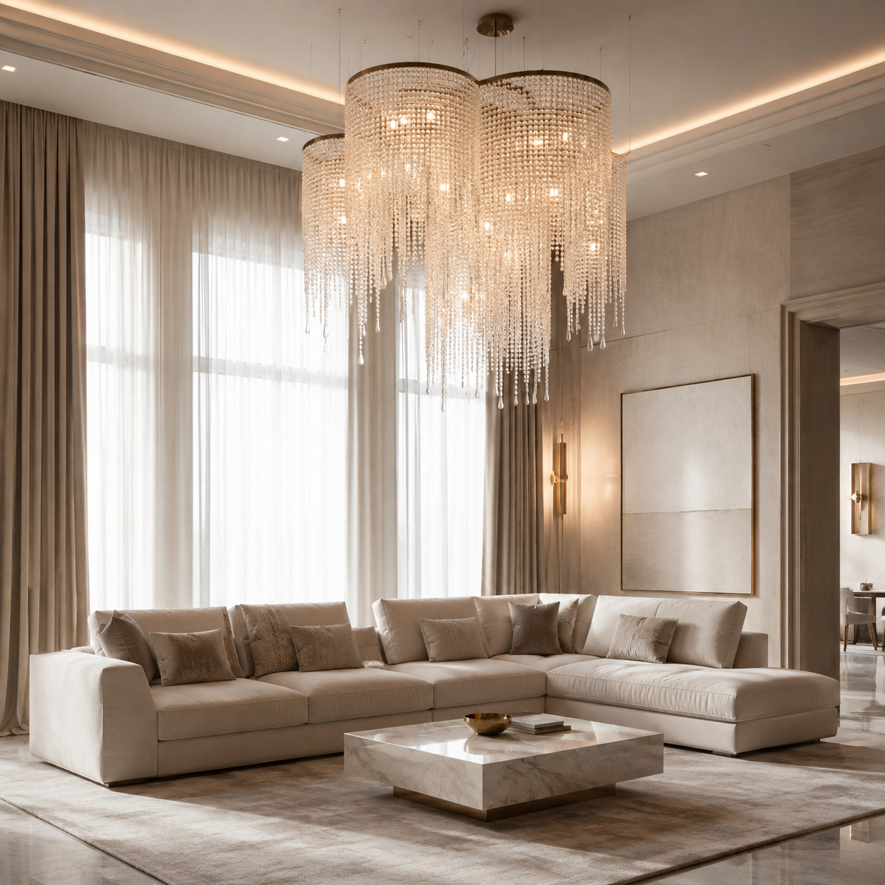 statement chandelier living room | Color Interiors Design Center